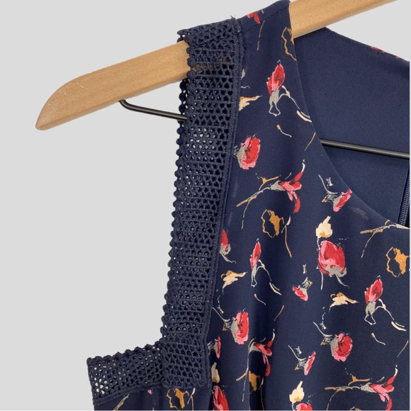 Reiss Navy Louise Floral Print Mesh Trim Dress NWT - Picture 3 of 9